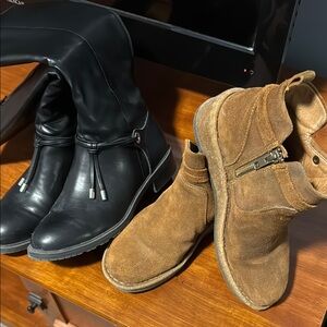 Tan Born wedge heeled Boots and black knee high boots